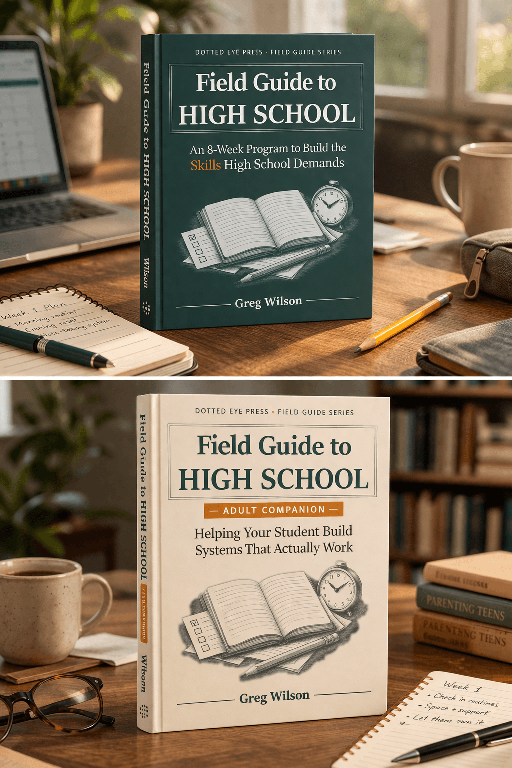 Field Guide to High School and the Adult Companion, side by side