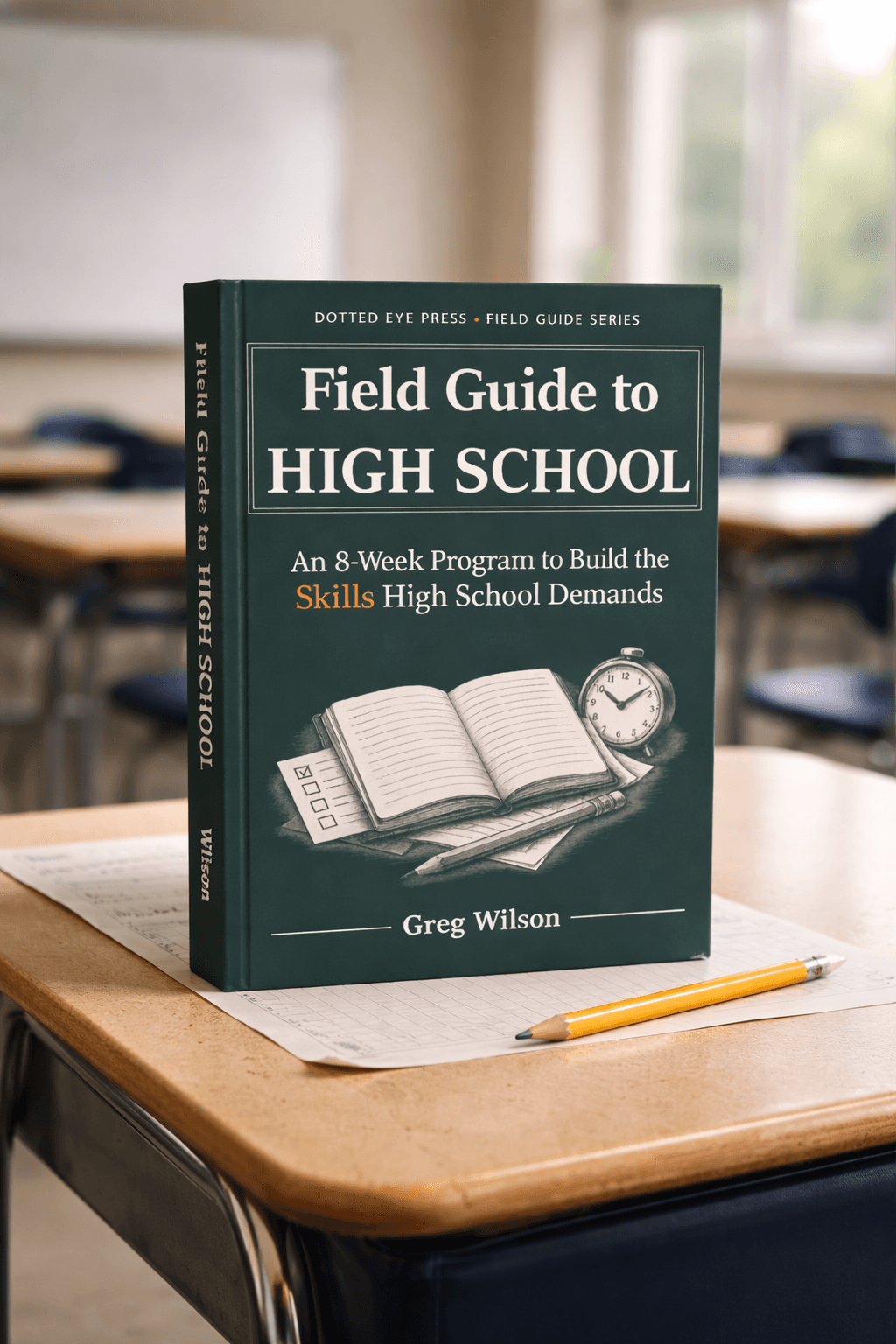 Field Guide to High School on a classroom desk